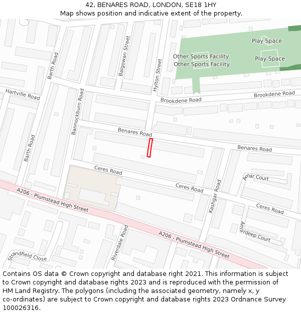 42, BENARES ROAD, LONDON, SE18 1HY: Location map and indicative extent of plot