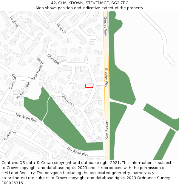 42, CHALKDOWN, STEVENAGE, SG2 7BG: Location map and indicative extent of plot