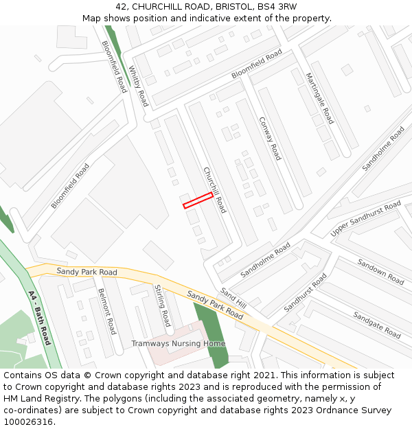 42, CHURCHILL ROAD, BRISTOL, BS4 3RW: Location map and indicative extent of plot