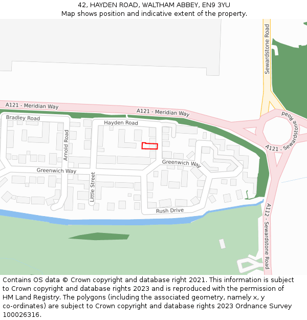 42, HAYDEN ROAD, WALTHAM ABBEY, EN9 3YU: Location map and indicative extent of plot