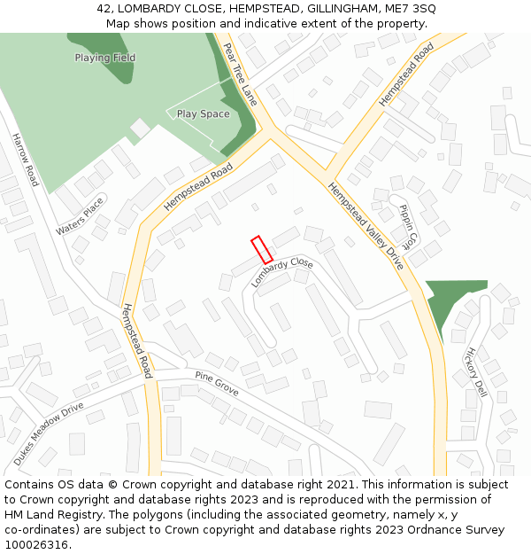 42, LOMBARDY CLOSE, HEMPSTEAD, GILLINGHAM, ME7 3SQ: Location map and indicative extent of plot