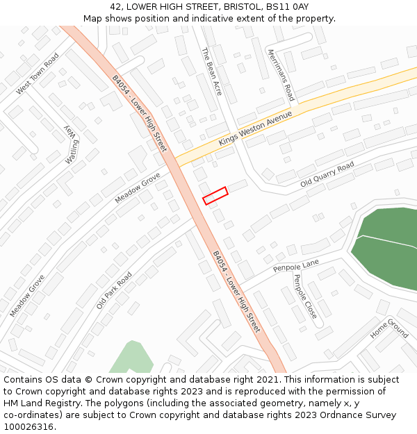 42, LOWER HIGH STREET, BRISTOL, BS11 0AY: Location map and indicative extent of plot