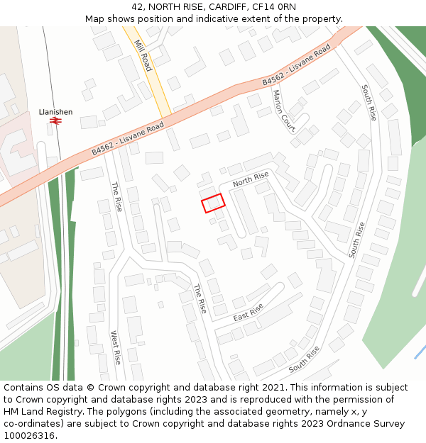 42, NORTH RISE, CARDIFF, CF14 0RN: Location map and indicative extent of plot