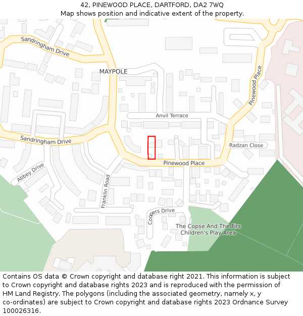 42, PINEWOOD PLACE, DARTFORD, DA2 7WQ: Location map and indicative extent of plot