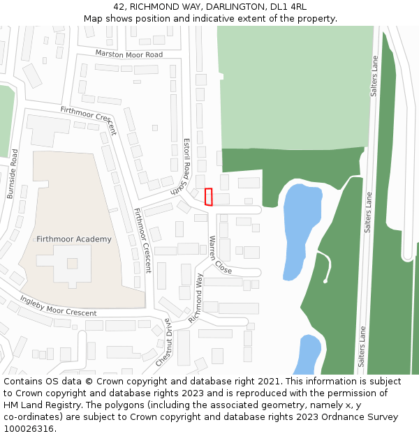 42, RICHMOND WAY, DARLINGTON, DL1 4RL: Location map and indicative extent of plot