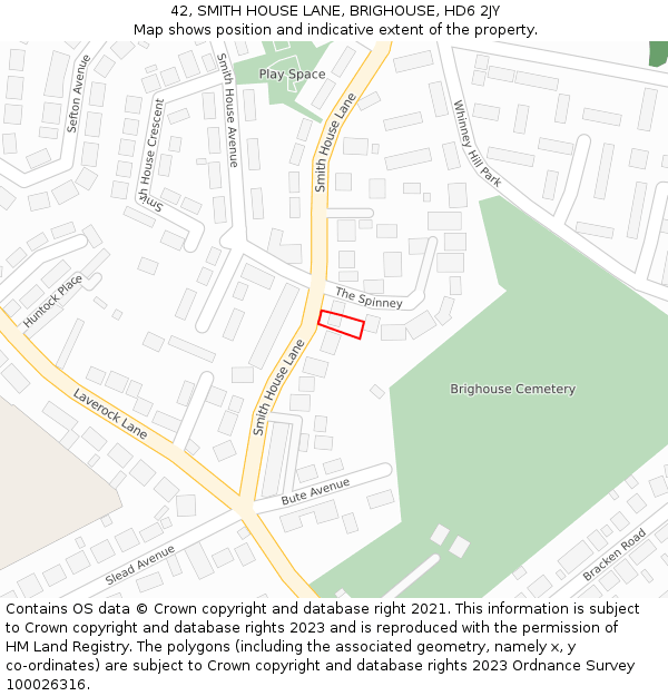 42, SMITH HOUSE LANE, BRIGHOUSE, HD6 2JY: Location map and indicative extent of plot