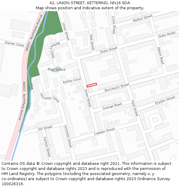 42, UNION STREET, KETTERING, NN16 9DA: Location map and indicative extent of plot