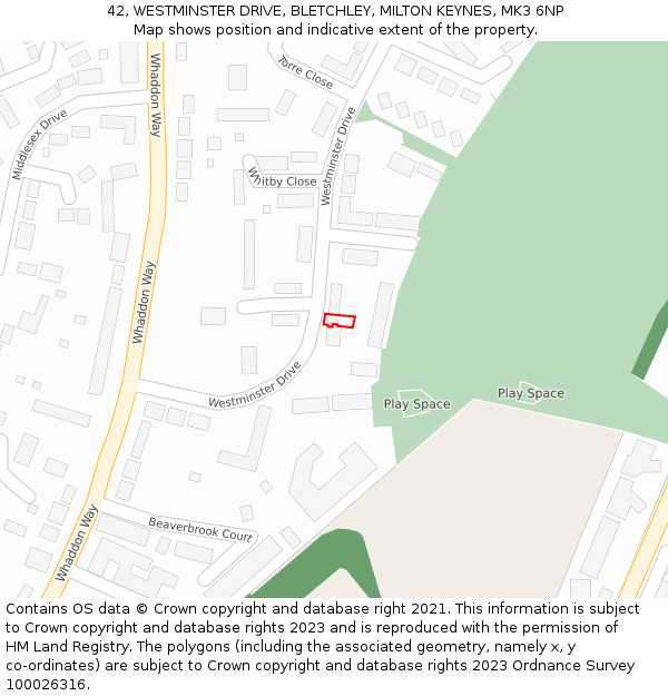 42, WESTMINSTER DRIVE, BLETCHLEY, MILTON KEYNES, MK3 6NP: Location map and indicative extent of plot