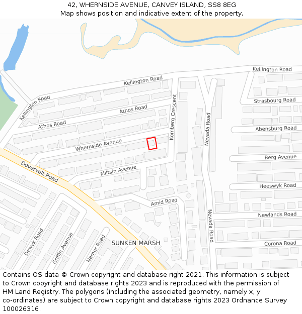 42, WHERNSIDE AVENUE, CANVEY ISLAND, SS8 8EG: Location map and indicative extent of plot