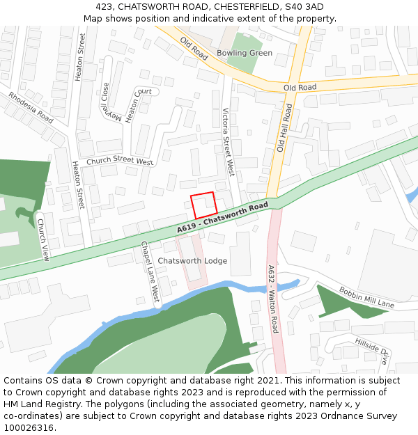 423, CHATSWORTH ROAD, CHESTERFIELD, S40 3AD: Location map and indicative extent of plot