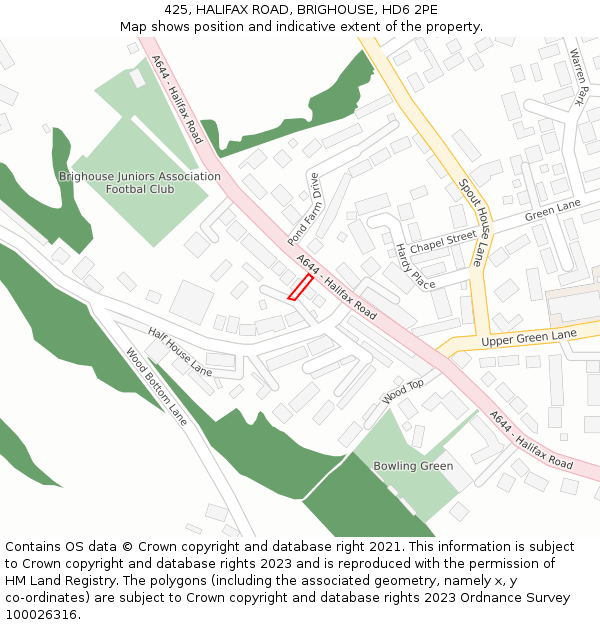 425, HALIFAX ROAD, BRIGHOUSE, HD6 2PE: Location map and indicative extent of plot