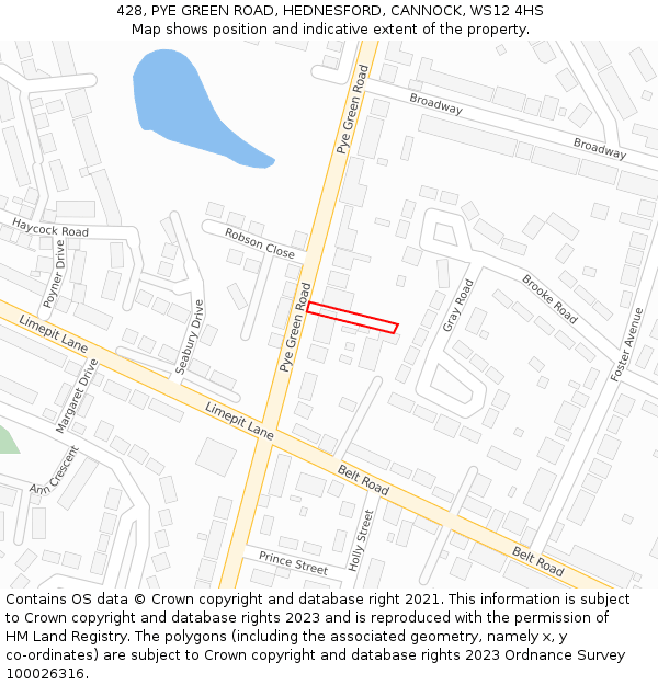 428, PYE GREEN ROAD, HEDNESFORD, CANNOCK, WS12 4HS: Location map and indicative extent of plot
