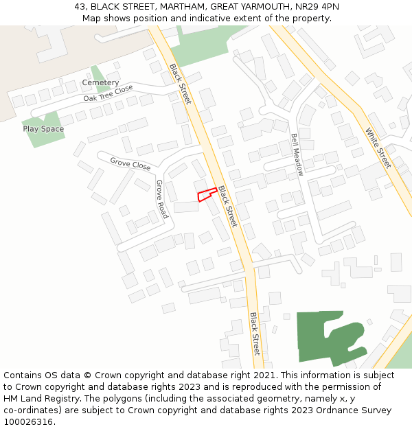 43, BLACK STREET, MARTHAM, GREAT YARMOUTH, NR29 4PN: Location map and indicative extent of plot