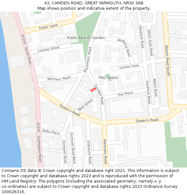 43, CAMDEN ROAD, GREAT YARMOUTH, NR30 3AB: Location map and indicative extent of plot