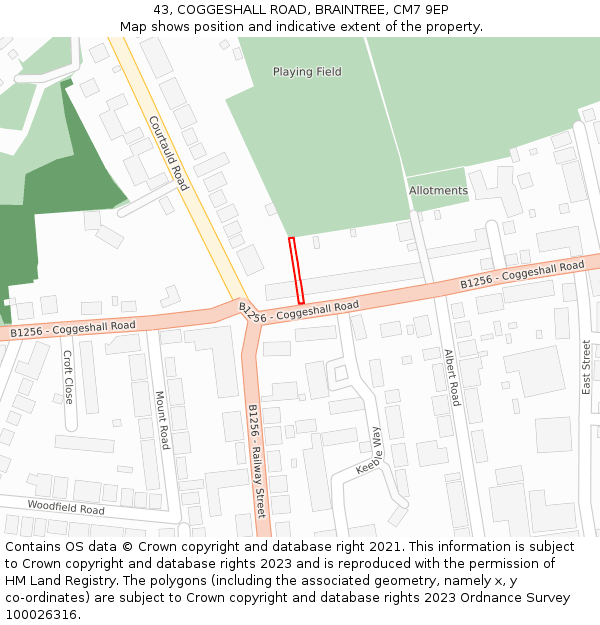 43, COGGESHALL ROAD, BRAINTREE, CM7 9EP: Location map and indicative extent of plot