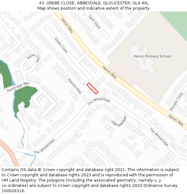 43, GREBE CLOSE, ABBEYDALE, GLOUCESTER, GL4 4XL: Location map and indicative extent of plot