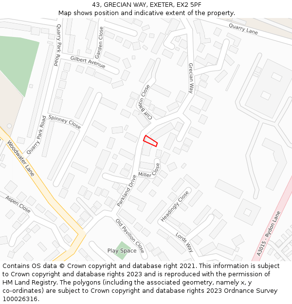 43, GRECIAN WAY, EXETER, EX2 5PF: Location map and indicative extent of plot