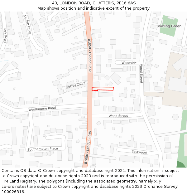 43, LONDON ROAD, CHATTERIS, PE16 6AS: Location map and indicative extent of plot