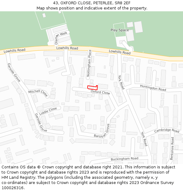 43, OXFORD CLOSE, PETERLEE, SR8 2EF: Location map and indicative extent of plot