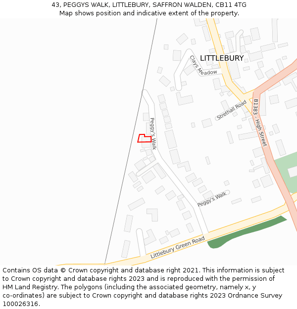 43, PEGGYS WALK, LITTLEBURY, SAFFRON WALDEN, CB11 4TG: Location map and indicative extent of plot