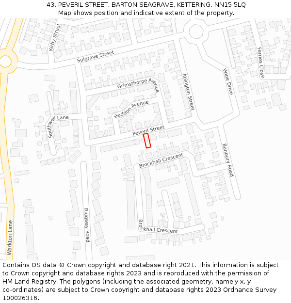 43, PEVERIL STREET, BARTON SEAGRAVE, KETTERING, NN15 5LQ: Location map and indicative extent of plot