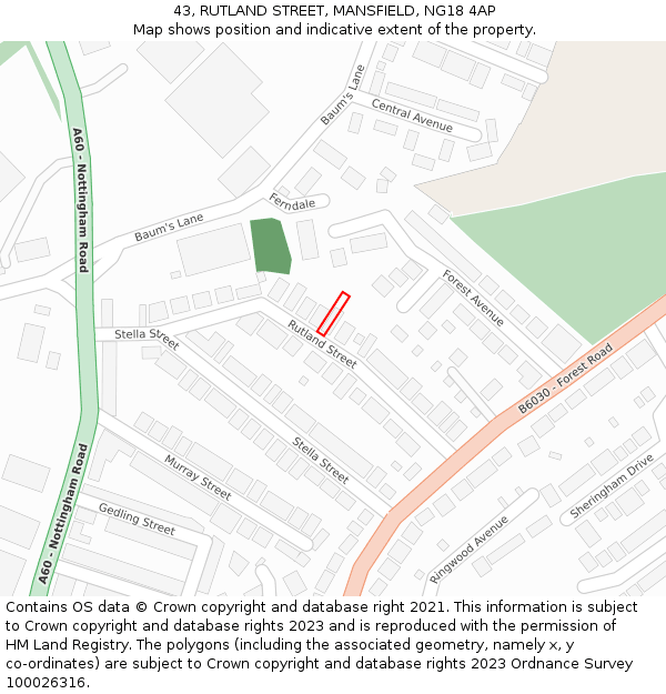 43, RUTLAND STREET, MANSFIELD, NG18 4AP: Location map and indicative extent of plot