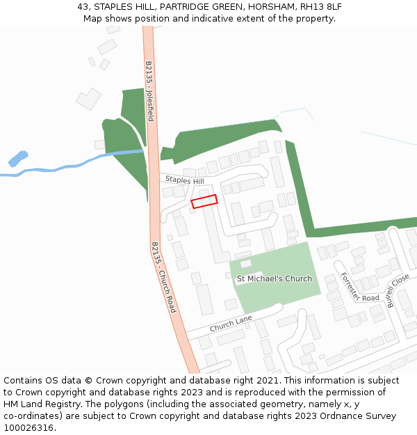 43, STAPLES HILL, PARTRIDGE GREEN, HORSHAM, RH13 8LF: Location map and indicative extent of plot