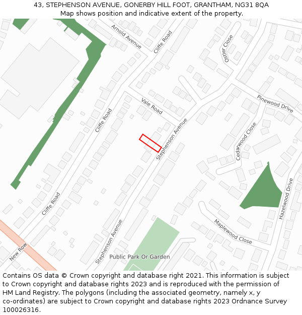 43, STEPHENSON AVENUE, GONERBY HILL FOOT, GRANTHAM, NG31 8QA: Location map and indicative extent of plot