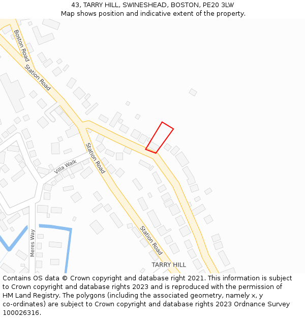43, TARRY HILL, SWINESHEAD, BOSTON, PE20 3LW: Location map and indicative extent of plot