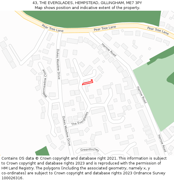 43, THE EVERGLADES, HEMPSTEAD, GILLINGHAM, ME7 3PY: Location map and indicative extent of plot