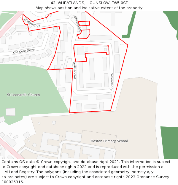 43, WHEATLANDS, HOUNSLOW, TW5 0SF: Location map and indicative extent of plot