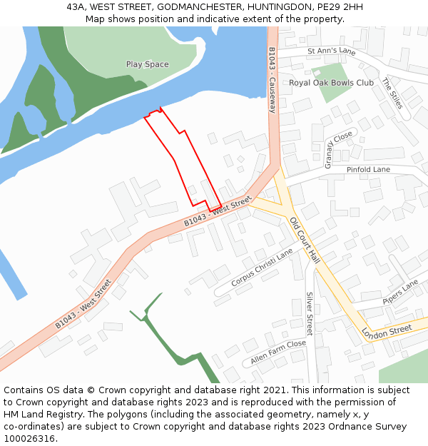 43A, WEST STREET, GODMANCHESTER, HUNTINGDON, PE29 2HH: Location map and indicative extent of plot