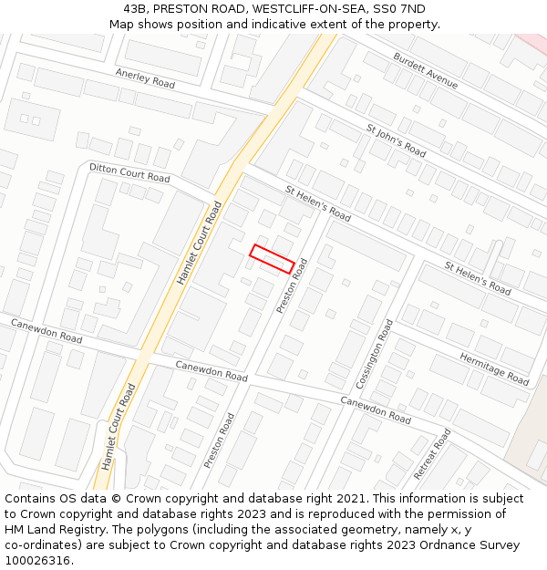43B, PRESTON ROAD, WESTCLIFF-ON-SEA, SS0 7ND: Location map and indicative extent of plot