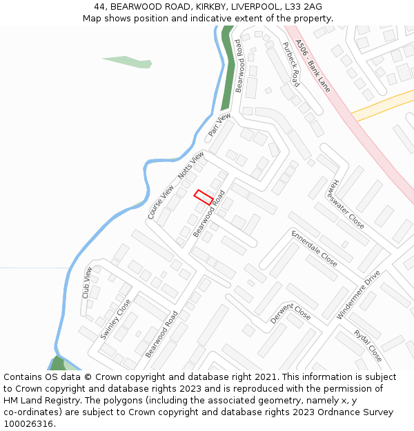 44, BEARWOOD ROAD, KIRKBY, LIVERPOOL, L33 2AG: Location map and indicative extent of plot