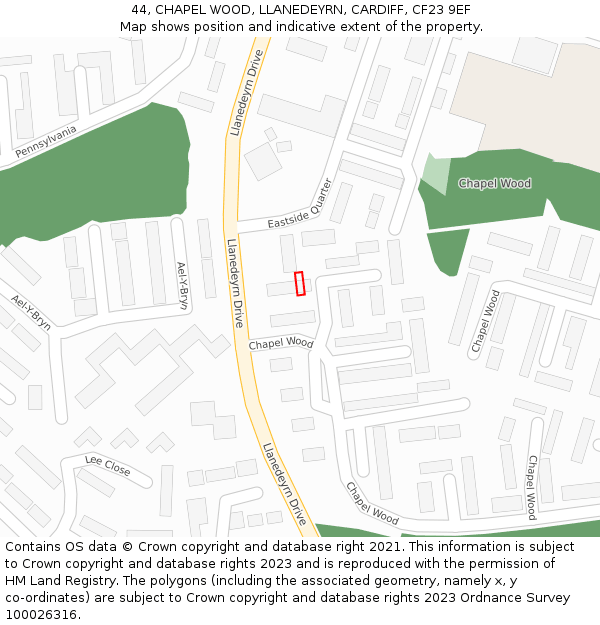44, CHAPEL WOOD, LLANEDEYRN, CARDIFF, CF23 9EF: Location map and indicative extent of plot