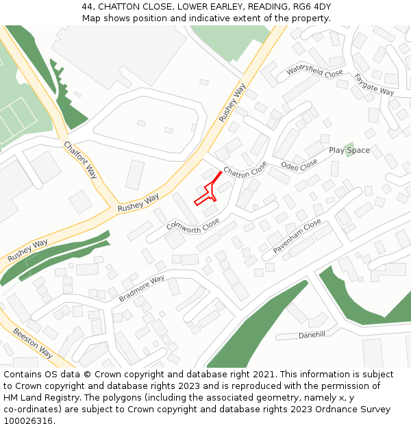 44, CHATTON CLOSE, LOWER EARLEY, READING, RG6 4DY: Location map and indicative extent of plot