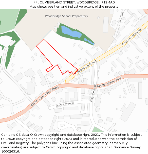 44, CUMBERLAND STREET, WOODBRIDGE, IP12 4AD: Location map and indicative extent of plot
