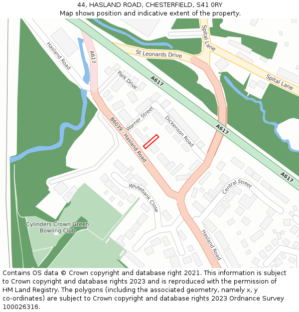 44, HASLAND ROAD, CHESTERFIELD, S41 0RY: Location map and indicative extent of plot