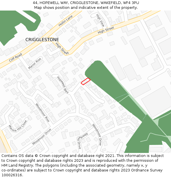 44, HOPEWELL WAY, CRIGGLESTONE, WAKEFIELD, WF4 3PU: Location map and indicative extent of plot