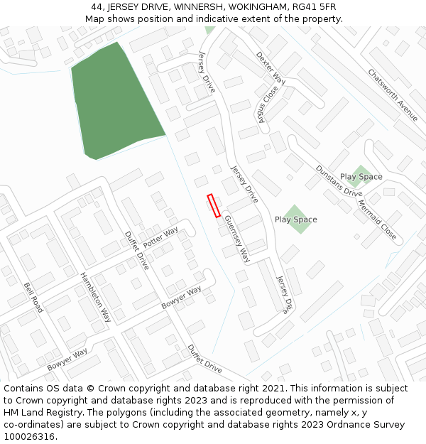 44, JERSEY DRIVE, WINNERSH, WOKINGHAM, RG41 5FR: Location map and indicative extent of plot