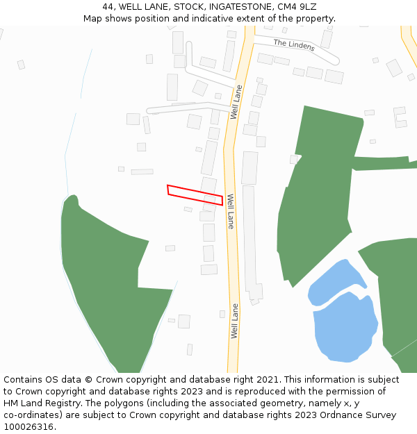 44, WELL LANE, STOCK, INGATESTONE, CM4 9LZ: Location map and indicative extent of plot