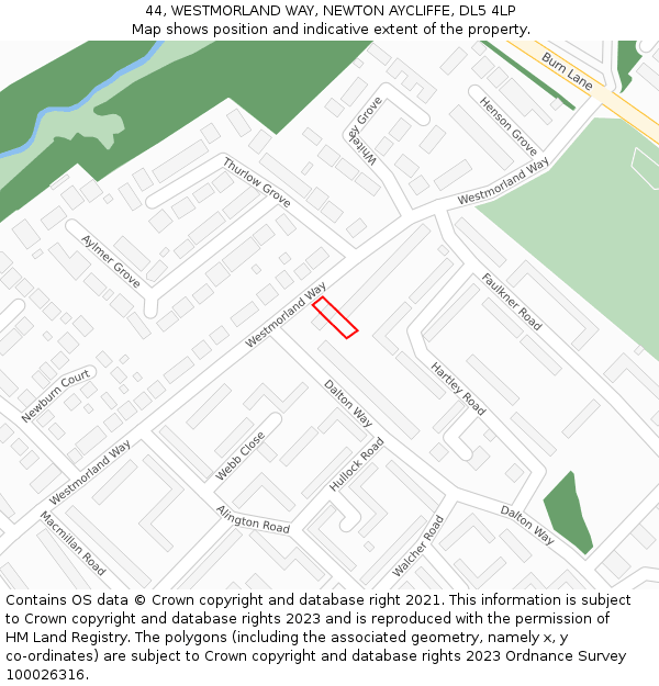 44, WESTMORLAND WAY, NEWTON AYCLIFFE, DL5 4LP: Location map and indicative extent of plot