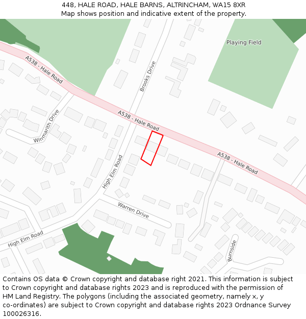 448, HALE ROAD, HALE BARNS, ALTRINCHAM, WA15 8XR: Location map and indicative extent of plot
