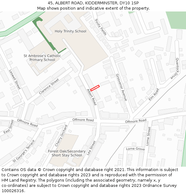45, ALBERT ROAD, KIDDERMINSTER, DY10 1SP: Location map and indicative extent of plot