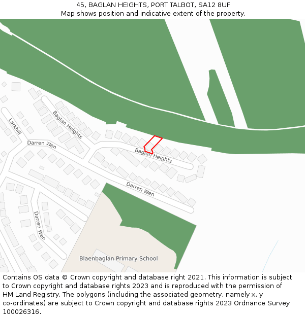 45, BAGLAN HEIGHTS, PORT TALBOT, SA12 8UF: Location map and indicative extent of plot