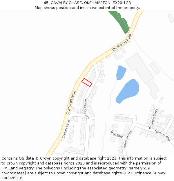 45, CAVALRY CHASE, OKEHAMPTON, EX20 1GR: Location map and indicative extent of plot