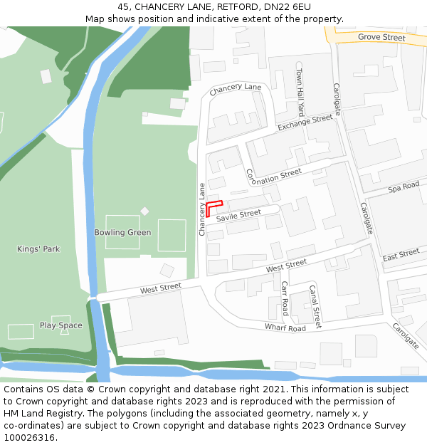 45, CHANCERY LANE, RETFORD, DN22 6EU: Location map and indicative extent of plot