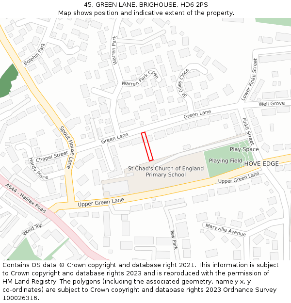 45, GREEN LANE, BRIGHOUSE, HD6 2PS: Location map and indicative extent of plot