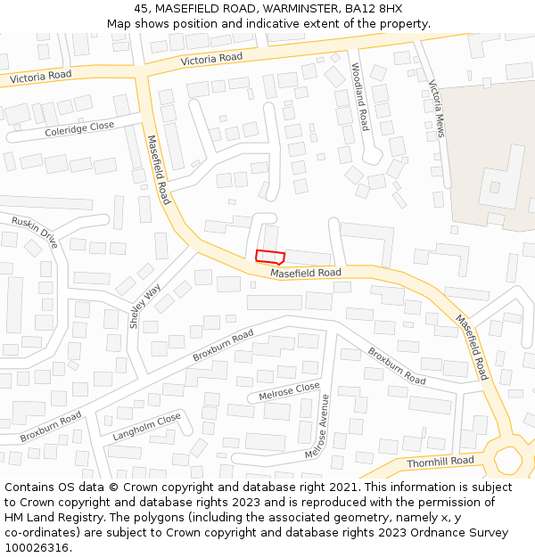45, MASEFIELD ROAD, WARMINSTER, BA12 8HX: Location map and indicative extent of plot