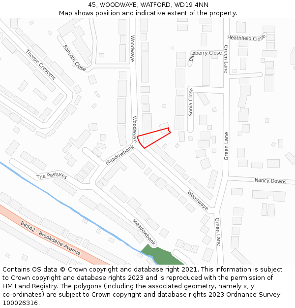 45, WOODWAYE, WATFORD, WD19 4NN: Location map and indicative extent of plot